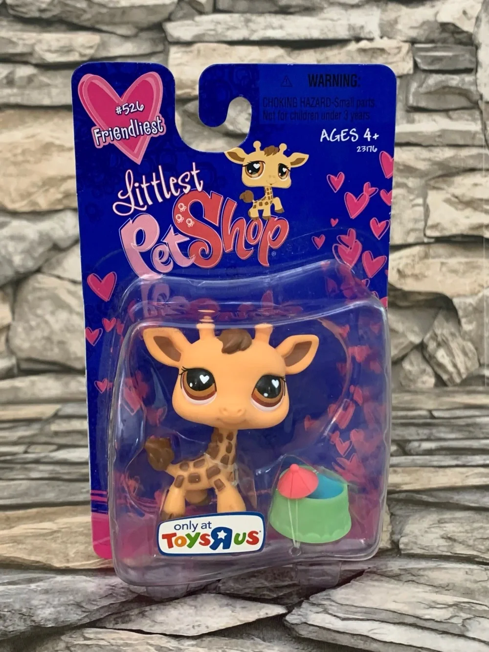 Retired 2007 Littlest Pet Shop #526 Friendliest Toys R Us Giraffe Green Bowl LPS